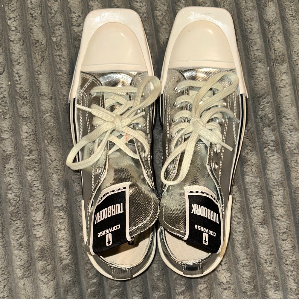 Converse Turbork Metallic Silver and Cream Sneakers